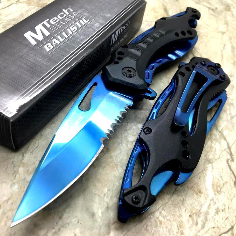 Black/Blue Spring Assisted Tactical Knife w/ Bottle Opener + Screwdriver Knife-Assist - Tophatter Daily Deals