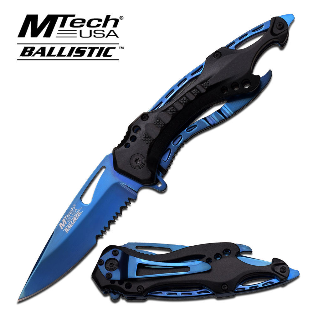 Black/Blue Spring Assisted Tactical Knife w/ Bottle Opener + Screwdriver Knife-Assist - Tophatter Daily Deals