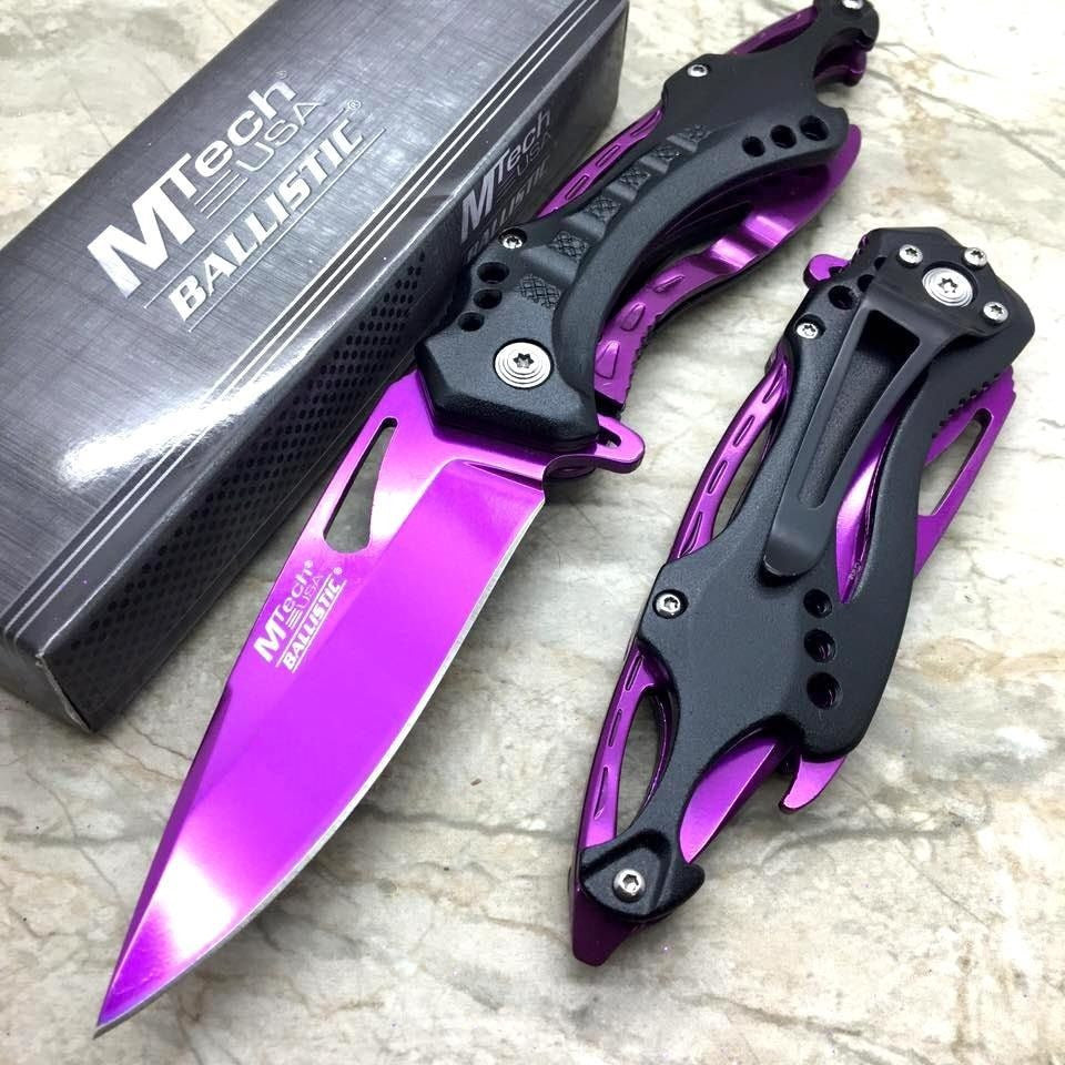 Purple Spring Assisted Tactical Knife w/ Bottle Opener + Screwdriver Knife-Assist - Tophatter Daily Deals