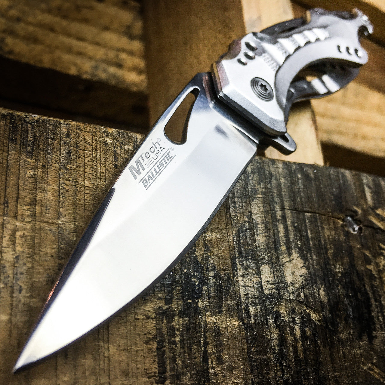 Chrome Spring Assisted Tactical Knife w/ Bottle Opener + Screwdriver Knife-Assist - Tophatter Daily Deals