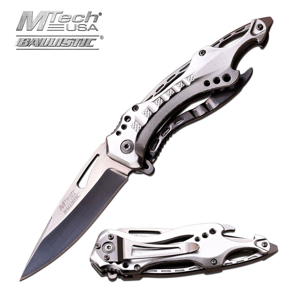 Chrome Spring Assisted Tactical Knife w/ Bottle Opener + Screwdriver Knife-Assist - Tophatter Daily Deals