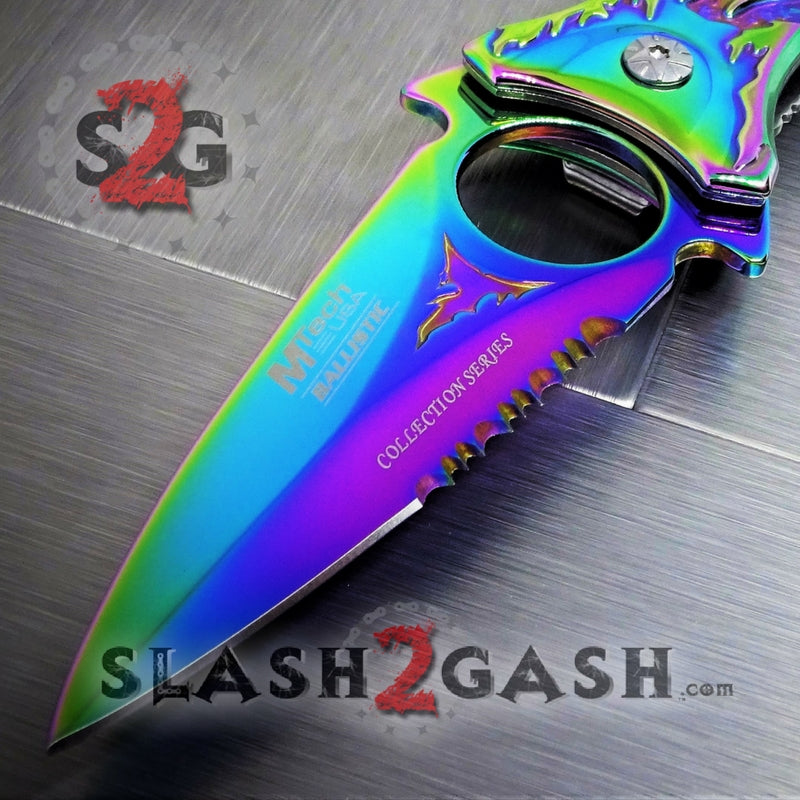 M-TECH Rainbow Dragon Finger Hole Spring Assisted Knife w/ Breaker Knife-Assist - Tophatter Daily Deals