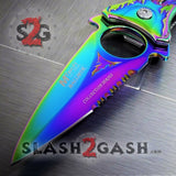M-TECH Rainbow Dragon Finger Hole Spring Assisted Knife w/ Breaker Knife-Assist - Tophatter Daily Deals
