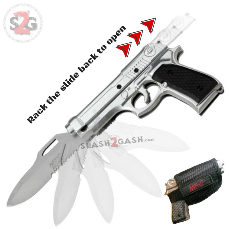 Gun-Shaped Spring Assisted Knife Black Pistol w/ Holster - asst. colors Knife-Assist - Tophatter Daily Deals