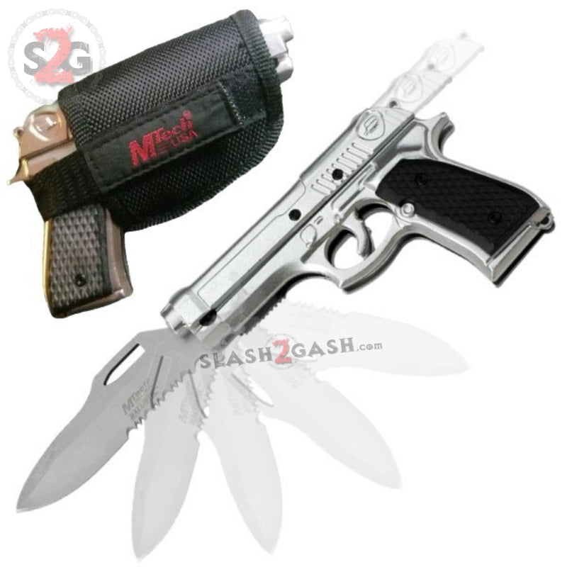 Gun-Shaped Spring Assisted Knife Black Pistol w/ Holster - asst. colors Silver (M-Tech) Knife-Assist - Tophatter Daily Deals