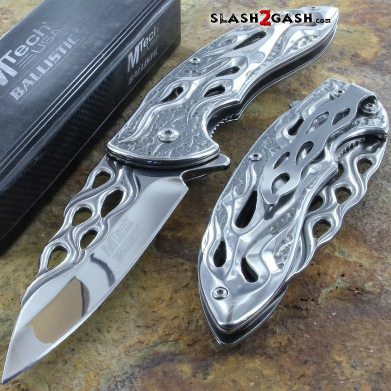 MTECH Ballistic CHROME Skeletonized Flame Blade Spring Assisted Open Knife Knife-Assist - Tophatter Daily Deals