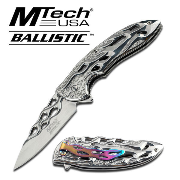 MTECH Ballistic CHROME Skeletonized Flame Blade Spring Assisted Open Knife Knife-Assist - Tophatter Daily Deals