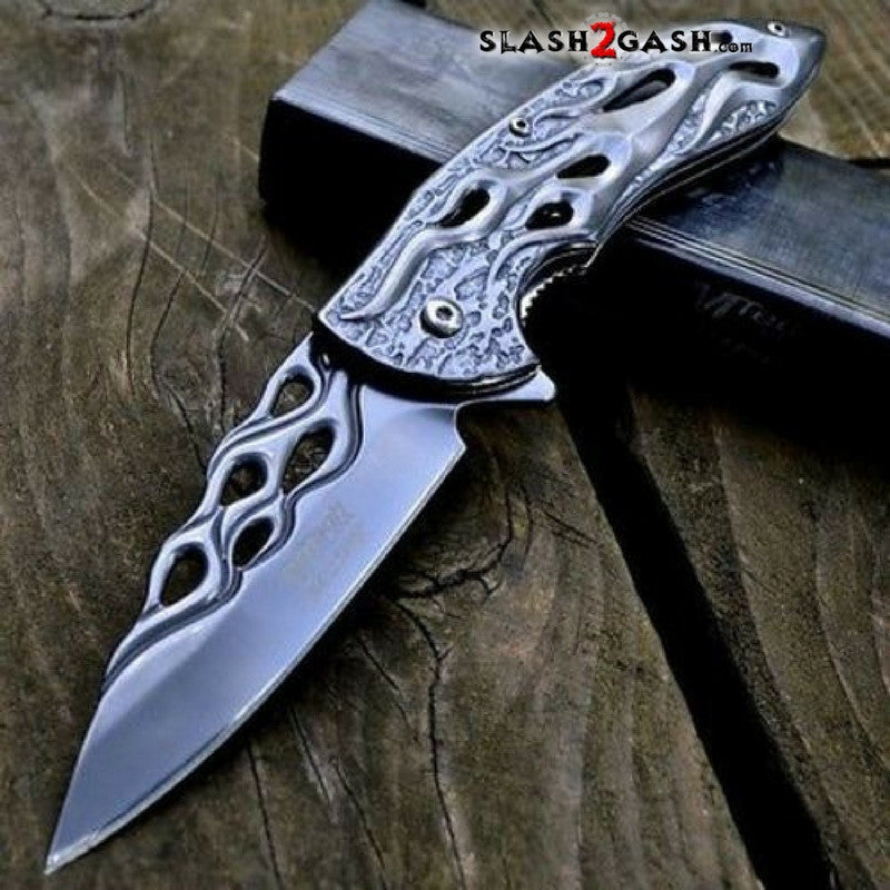 MTECH Ballistic GREY Skeletonized Flame Blade Spring Assisted Open Knife Knife-Assist - Tophatter Daily Deals