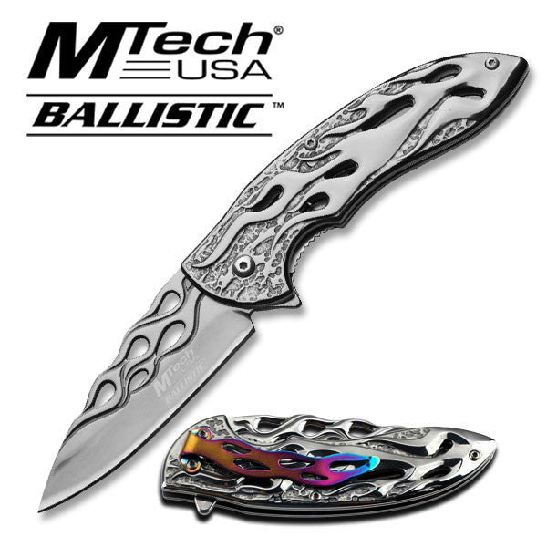 MTECH Ballistic GREY Skeletonized Flame Blade Spring Assisted Open Knife Knife-Assist - Tophatter Daily Deals