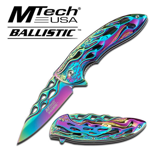 MTECH Ballistic RAINBOW Skeletonized Flame Blade Spring Assisted Open Knife Knife-Assist - Tophatter Daily Deals