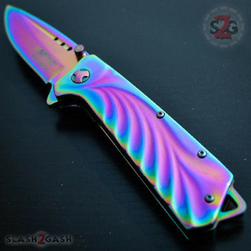 Rainbow Titanium Coated Spring Assisted Tactical Knife Knife-Assist - Tophatter Daily Deals