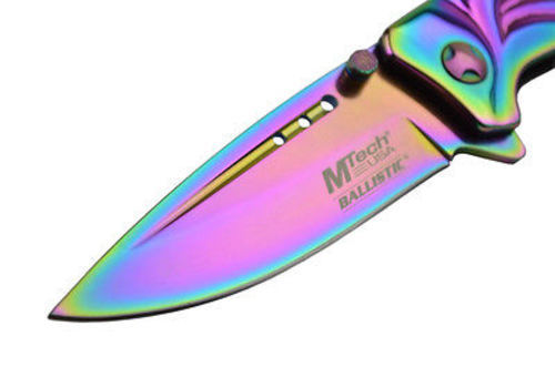 Rainbow Titanium Coated Spring Assisted Tactical Knife Knife-Assist - Tophatter Daily Deals