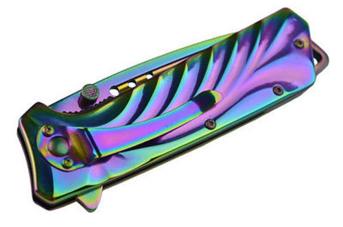 Rainbow Titanium Coated Spring Assisted Tactical Knife Knife-Assist - Tophatter Daily Deals
