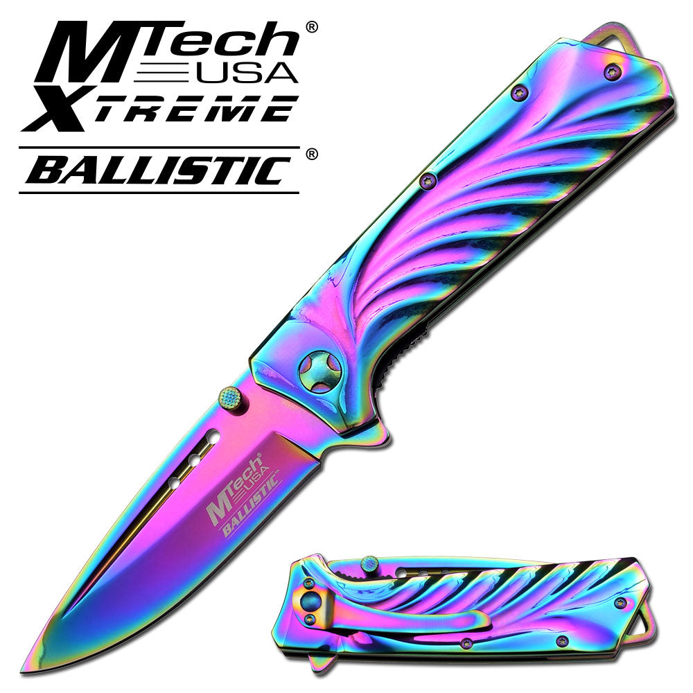 Rainbow Titanium Coated Spring Assisted Tactical Knife Knife-Assist - Tophatter Daily Deals
