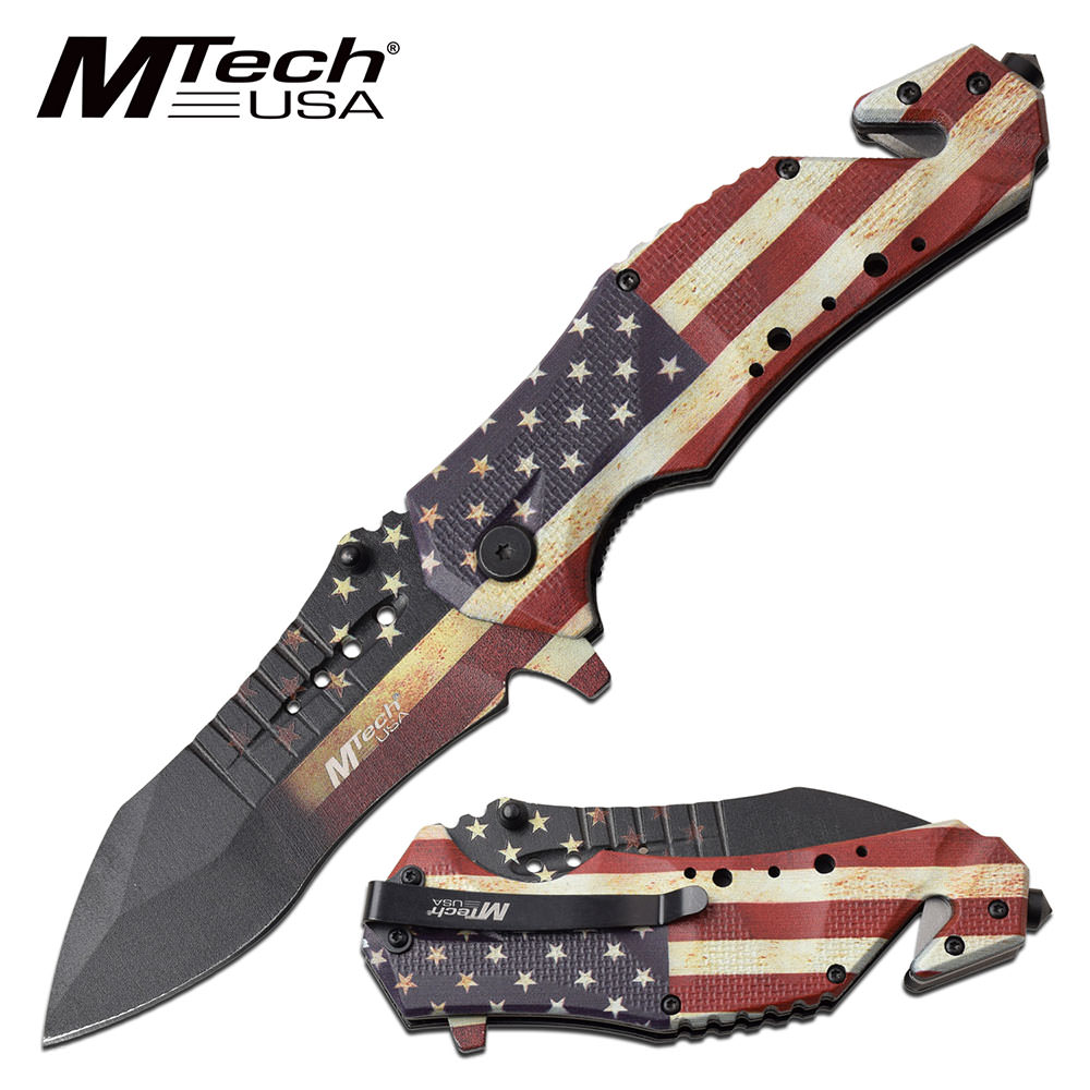 3.75" Blade American Flag USA Rescue Tactical Spring Assisted Folding Knife - Tophatter's Guns'N'Weapons Store Collectible Weapons - Tophatter Daily Deals