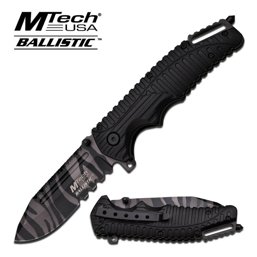 Mtech Urban Camo Tiger Stripe Serrated Spring Assist Tactical Folding Knife - TOPHATTER'S ARMORY DEALS Collectible Weapons - Tophatter Daily Deals