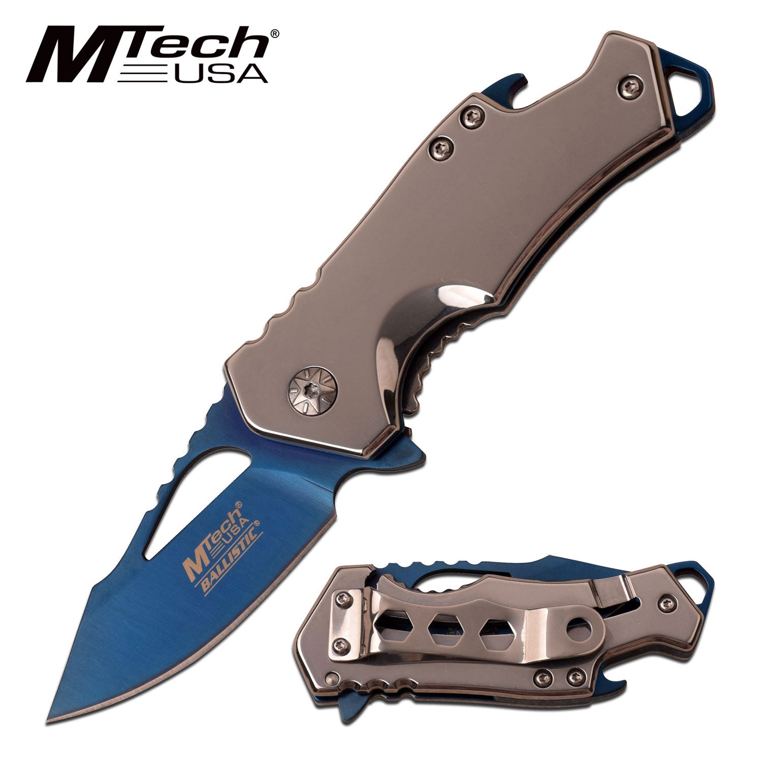 3 Inch Closed Bottle Opener Assisted Opening Knife Blue Blade Collectible Weapons - Tophatter Daily Deals