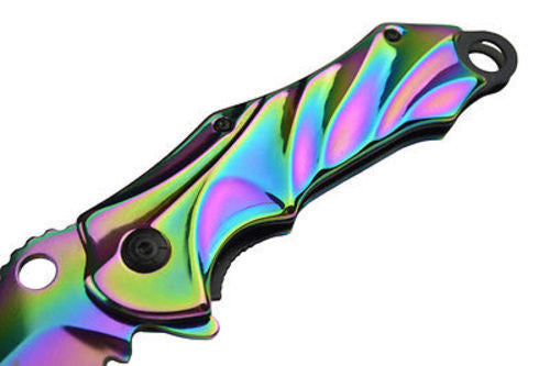 Rainbow Titanium Fade Spring Assisted Pocket Knife Folding Bowie Ser Knife-Assist - Tophatter Daily Deals