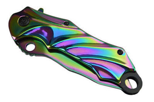 Rainbow Titanium Fade Spring Assisted Pocket Knife Folding Bowie Ser Knife-Assist - Tophatter Daily Deals