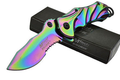 Rainbow Titanium Fade Spring Assisted Pocket Knife Folding Bowie Ser Knife-Assist - Tophatter Daily Deals
