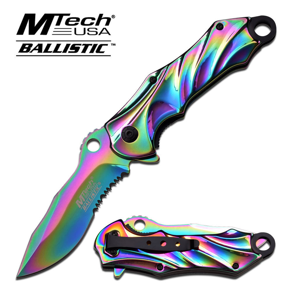 Rainbow Titanium Fade Spring Assisted Pocket Knife Folding Bowie Ser Knife-Assist - Tophatter Daily Deals
