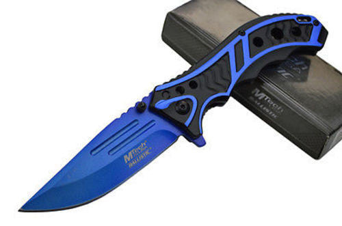 MTech Spring Assisted Blue Blade Tactical Folding Pocket Knife Switch 8" Knife-Assist - Tophatter Daily Deals