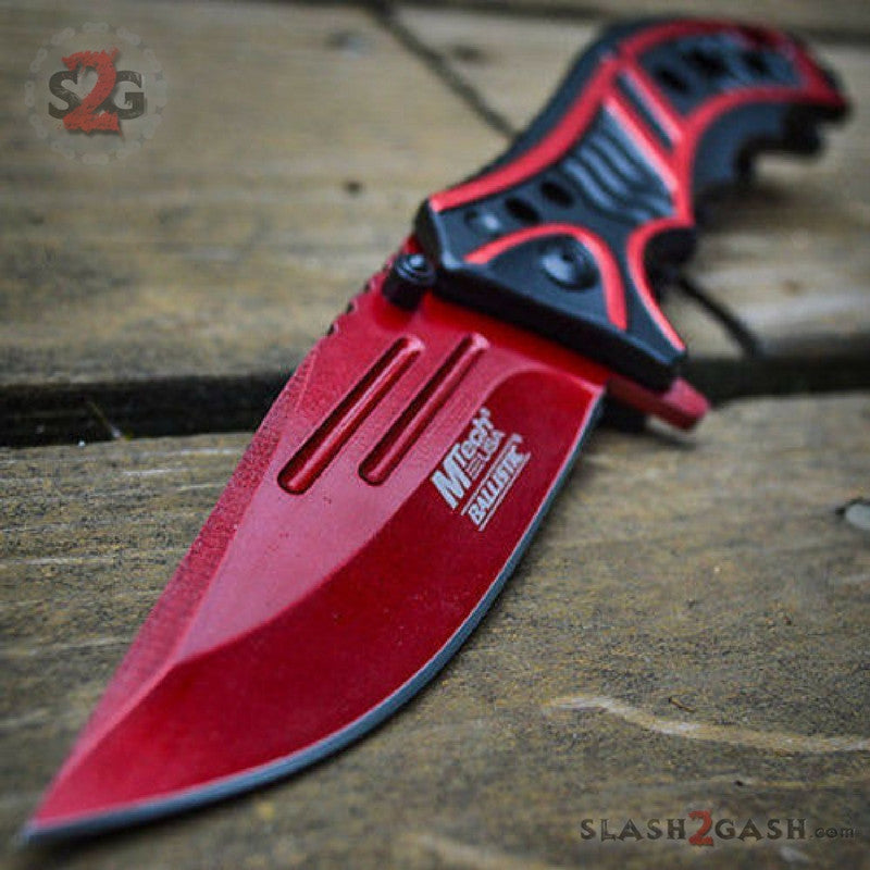M-Tech Spring Assisted Red Blade Tactical Folding Pocket Knife Switch 8" Knife-Assist - Tophatter Daily Deals