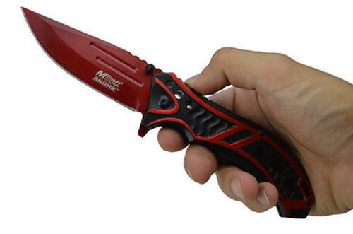 M-Tech Spring Assisted Red Blade Tactical Folding Pocket Knife Switch 8" Knife-Assist - Tophatter Daily Deals