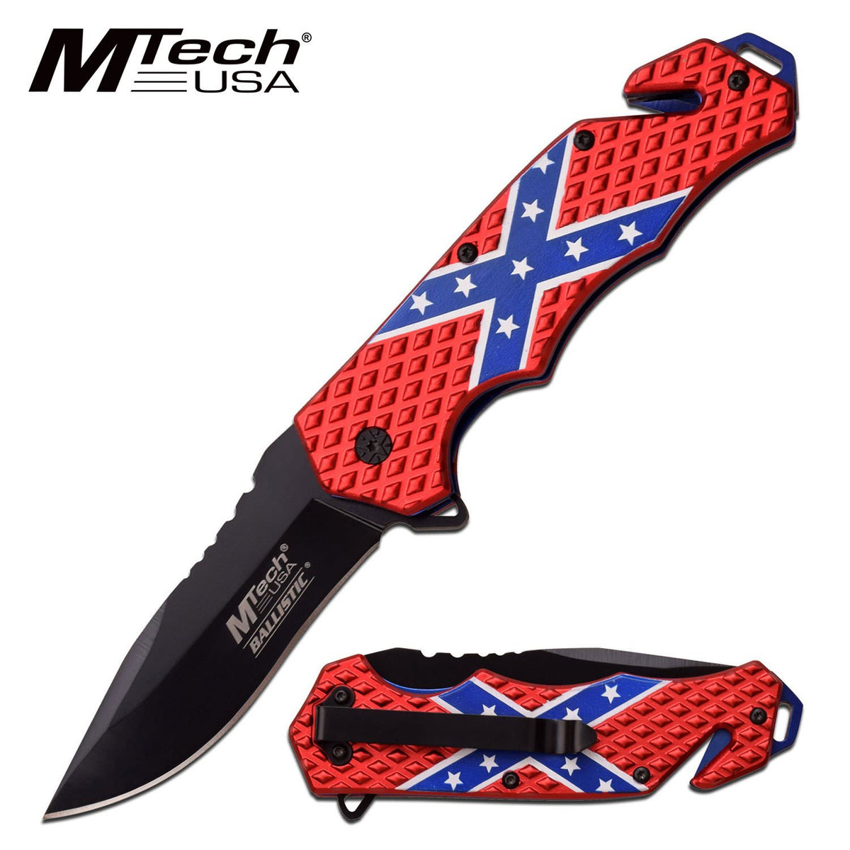 MTech Confederate Flag LinerLock Tactical Rescue Spring Assisted Knife - TOPHATTER'S ARMORY DEALS Collectible Weapons - Tophatter Daily Deals