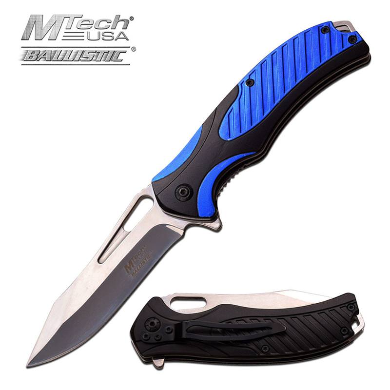 MTech USA Ballistic Mirror Blade Spring Assist Knife Black Blue Collectible Weapons - Tophatter Daily Deals