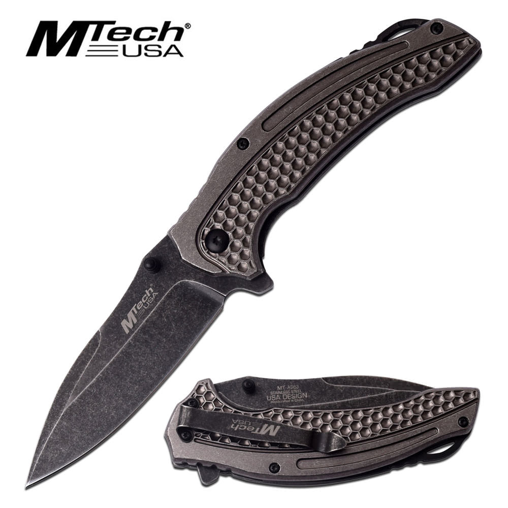 Mtech 3.5" Blade Stonewashed Spring Assist Folding Pocket Knife - Tophatter's Guns'N'Weapons Store - FREE SHIPPING Collectible Weapons - Tophatter Daily Deals