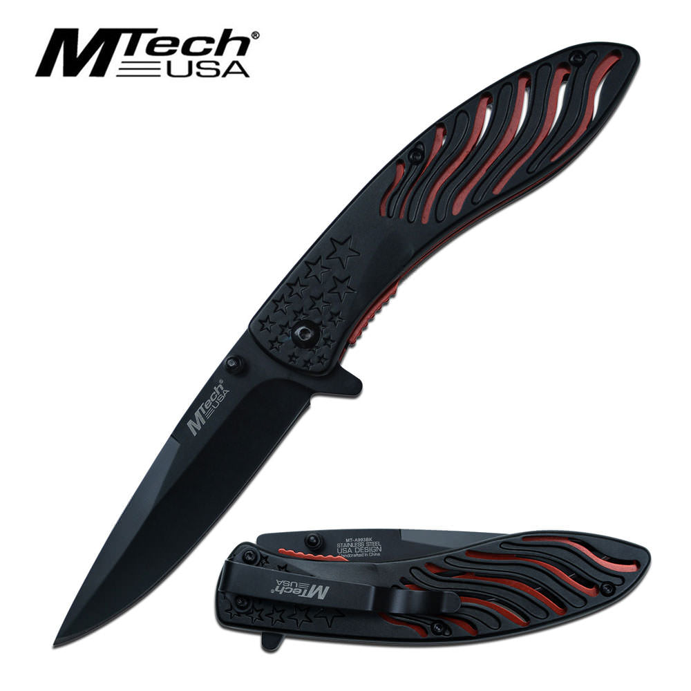 Mtech 3.5" Black Blade Black Star Tactical EDC Spring-Assist Folding Knife - TOPHATTER'S ARMORY DEALS Collectible Weapons - Tophatter Daily Deals