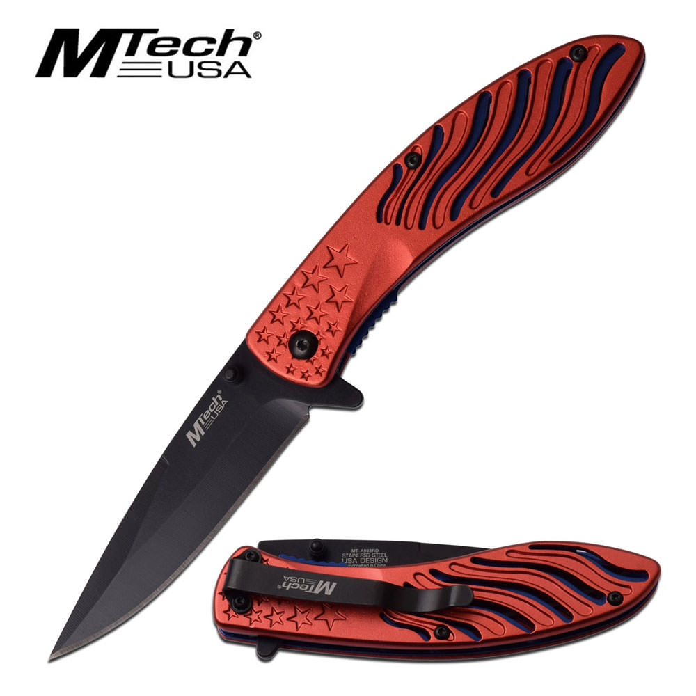 Mtech 3.5" Black Blade Red Star Tactical EDC Spring-Assist Folding Knife - TOPHATTER'S ARMORY DEALS Collectible Weapons - Tophatter Daily Deals