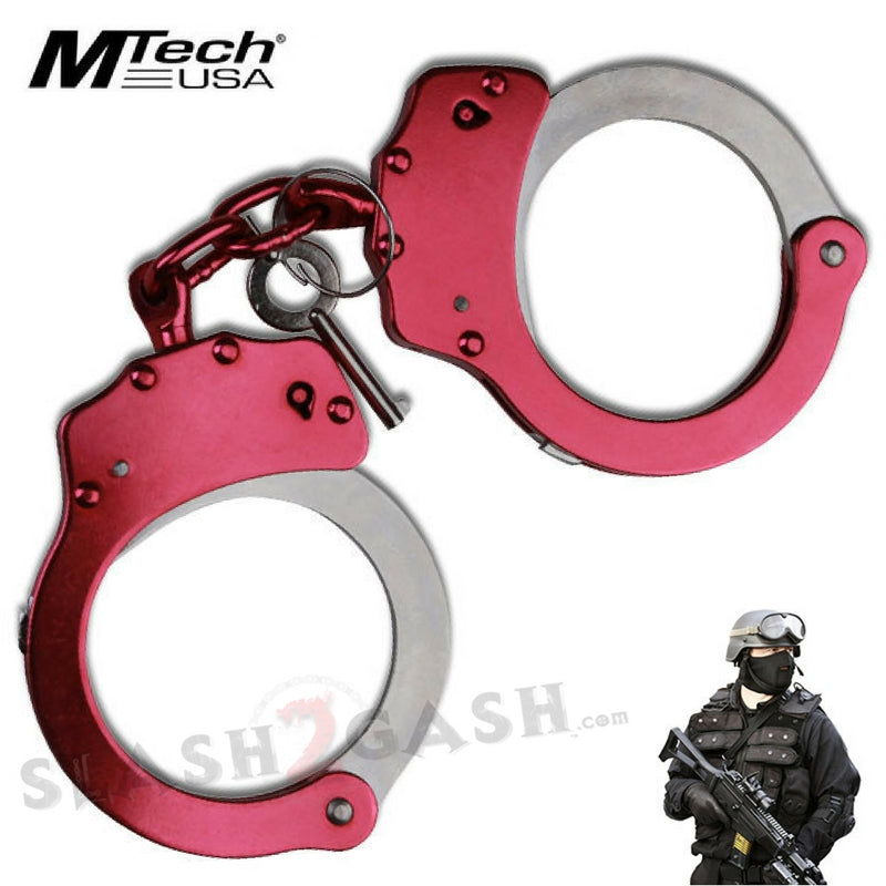 MTech USA Double Locking Pink and Chrome Hand Cuffs Carbon Steel SD-Handcuffs - Tophatter Daily Deals