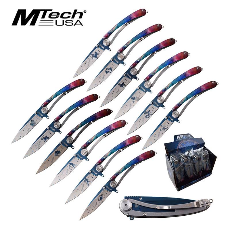Mtech USA The Zodiac Sign Folding Pocket Knives 12 Pieces Collectible Weapons - Tophatter Daily Deals