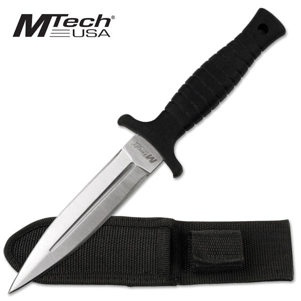 9" Silver Double-Edged Boot Knife With Sheath and Clip Collectible Weapons - Tophatter Daily Deals
