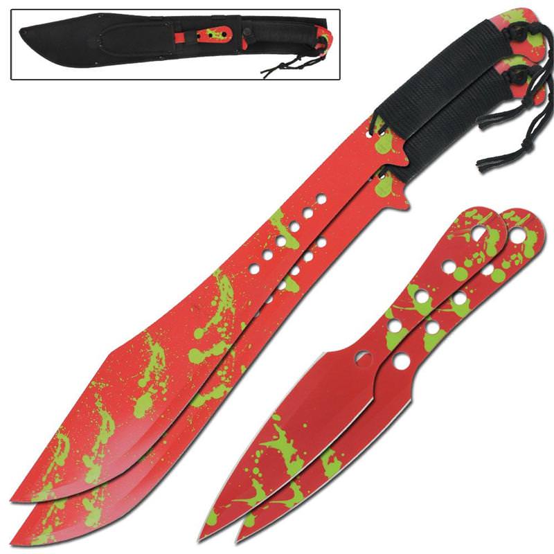 Blood Red Zombie Killer War Games Twin Machete Thrower Set Combo Collectible Weapons - Tophatter Daily Deals