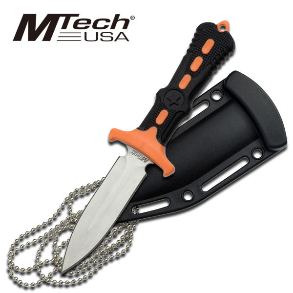 6 1/2 Inch Overall MTech Tactical Neck Knife Dagger Black/Orange Handle - Tophatter's Guns'N'Weapons Store Collectible Weapons - Tophatter Daily Deals