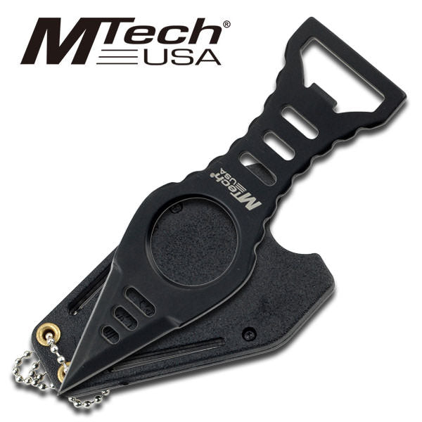 4.45" Black Bottle Opener Neck Knife with Kydex Sheath and Clip Collectible Weapons - Tophatter Daily Deals