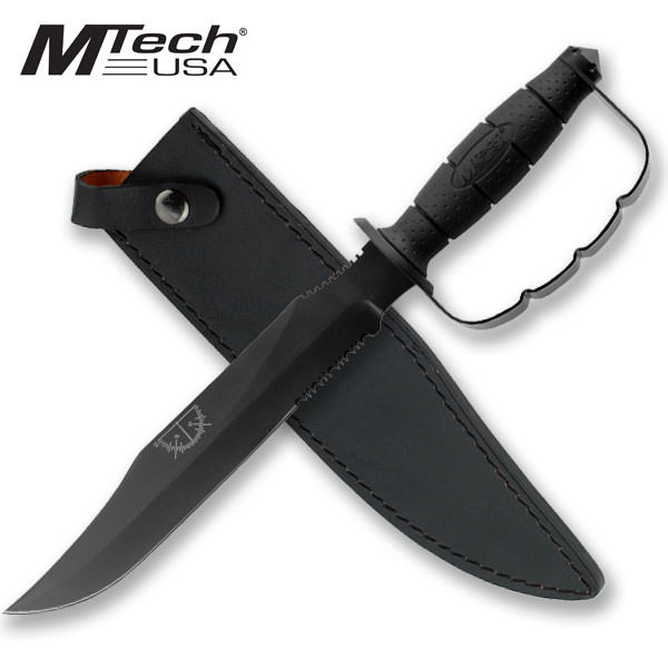 15 Inch Mtech Fixed Blade Knuckle Handle Bowie Knife Black - Tophatter's Guns'N'Weapons Store Collectible Weapons - Tophatter Daily Deals