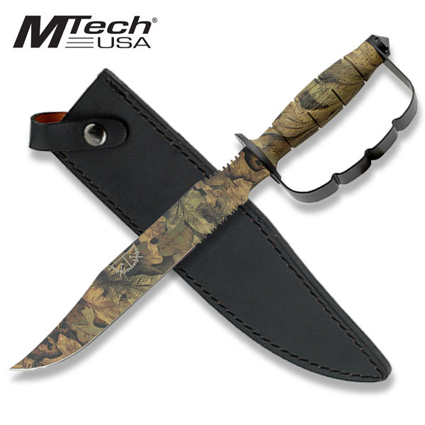 15 Inch Overall Camo Fixed Blade Knuckle Handle Bowie Survival Knife - Tophatter's Army Products & Self Defense Collectible Weapons - Tophatter Daily Deals