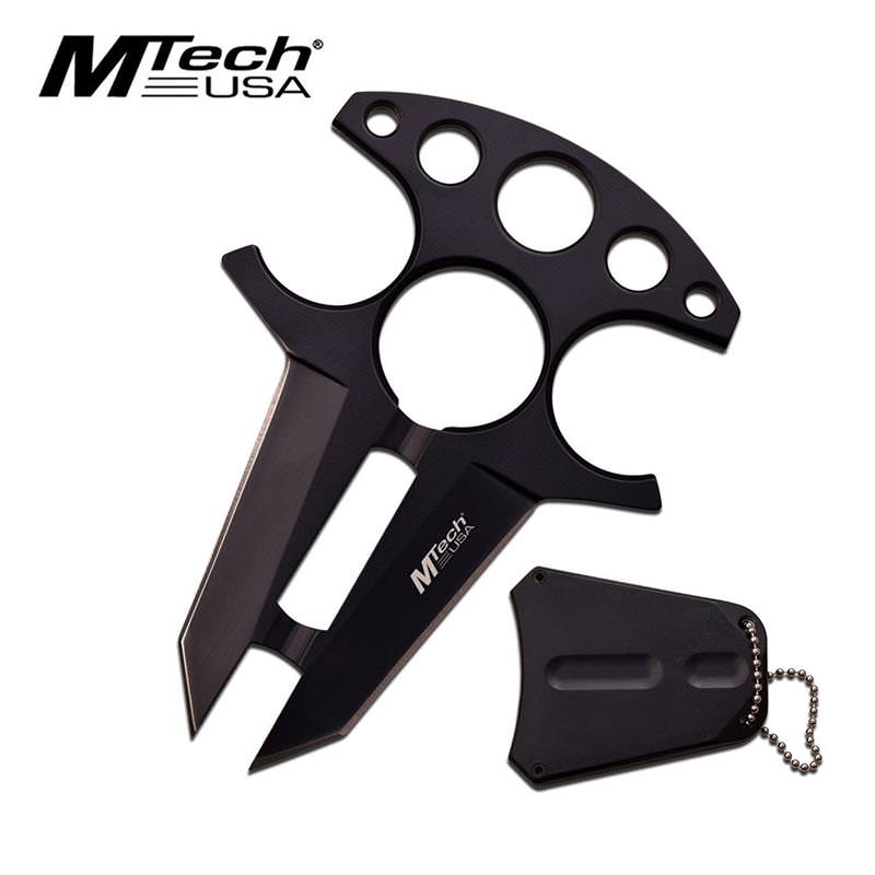 Tactical Double Edge Neck Knife Black Handle with Finger Ring Holes - Tophatter's Guns'N'Weapons Store Collectible Weapons - Tophatter Daily Deals