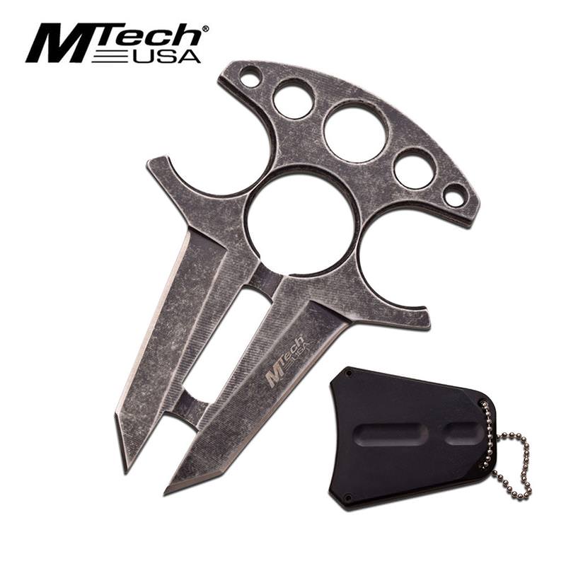 Tactical Double Edge Neck Knife Stone Washed Handle with Finger Ring Holes - Tophatter's Guns'N'Weapons Store Collectible Weapons - Tophatter Daily Deals