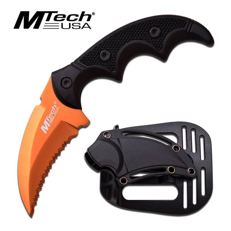 Mtech USA Fixed Blade Karambit Style Tactical Knife - Orange Serrated Blade - TOPHATTER'S ARMORY DEALS Collectible Weapons - Tophatter Daily Deals