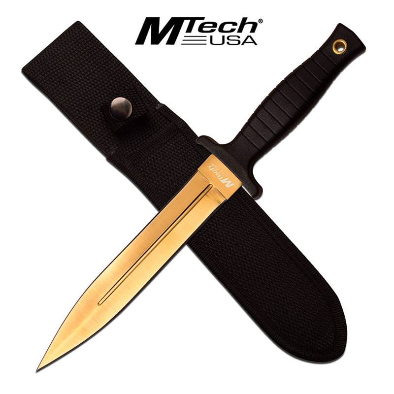 Tactical Titanium Coated Black Gold Double Edge Fixed Blade Dagger Collectible Weapons - Tophatter Daily Deals