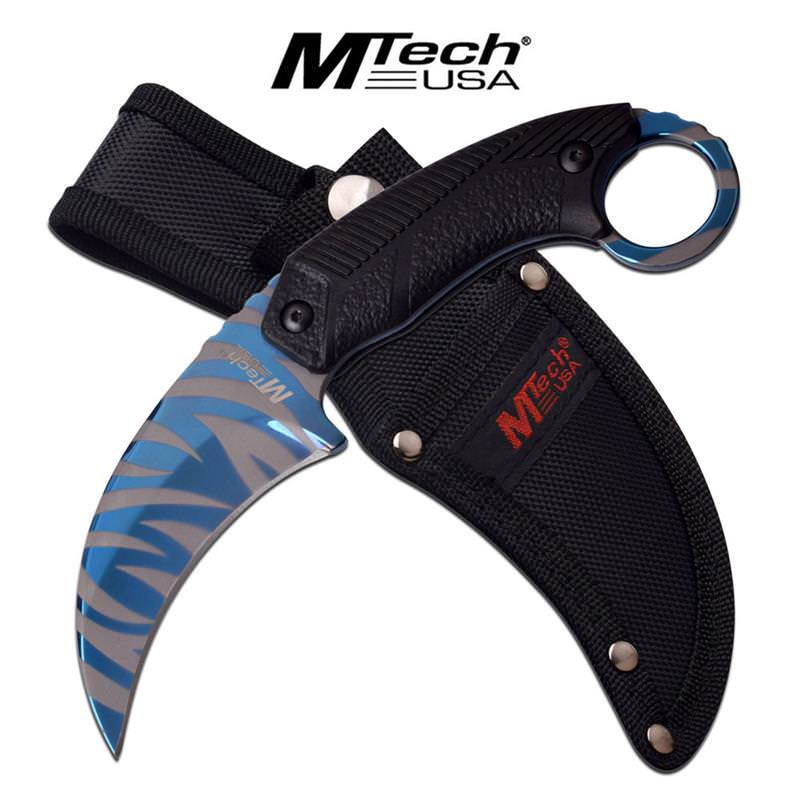 Mtech Blue Tiger Stripe Karambit Tactical Combat Fixed Blade Knife Collectible Weapons - Tophatter Daily Deals