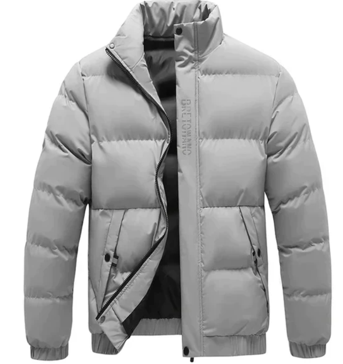 Insulating Men's Puffer Jacket - Box Quilted Windproof Cold Gray - Tophatter Daily Deals