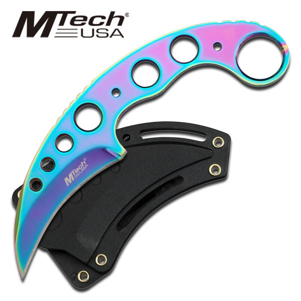 Titanium Coated Full Tang Rainbow Karambit Neck Knife With Sheath Collectible Weapons - Tophatter Daily Deals