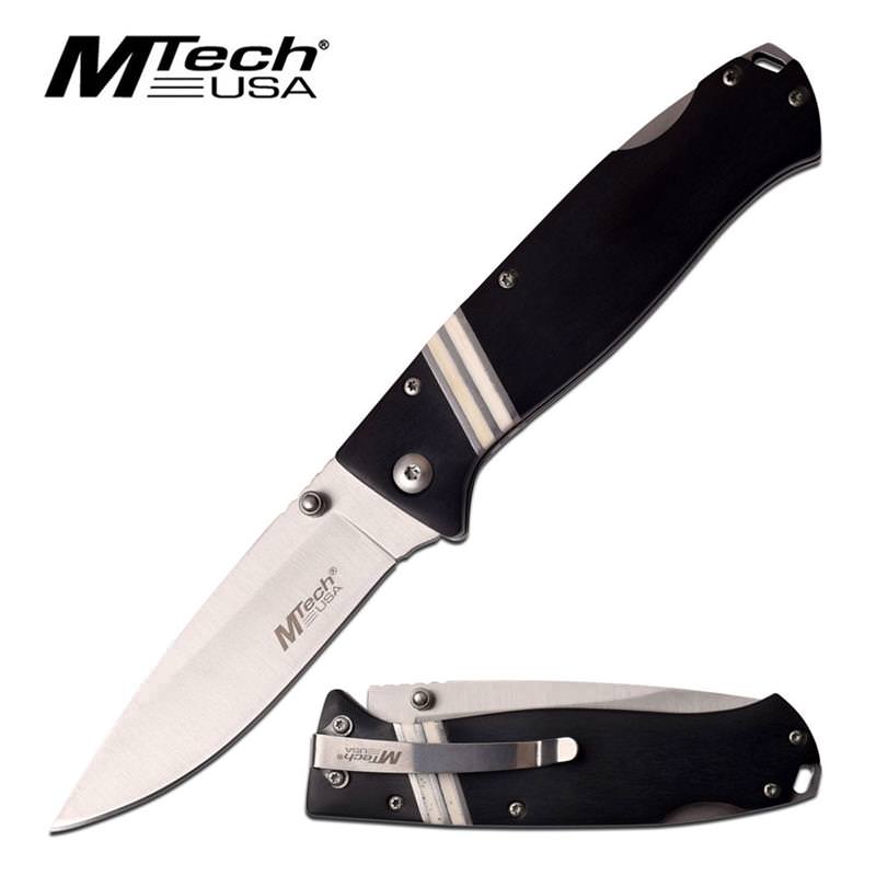 Mtech 3.5" Silver Blade Black Wood White Bone Lockback Pocket Knife Collectible Weapons - Tophatter Daily Deals