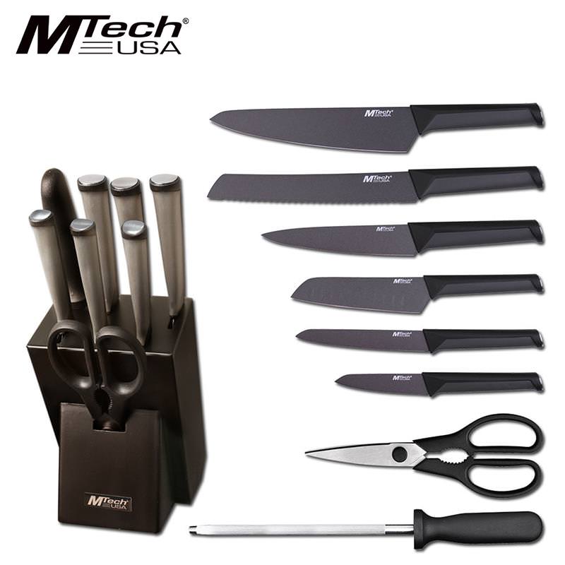 MTech 9 Piece Kitchen Cutlery Knife Set And Block Stainless Steel Chef Knives - Tophatter's Army Products & Self Defense Collectible Weapons - Tophatter Daily Deals